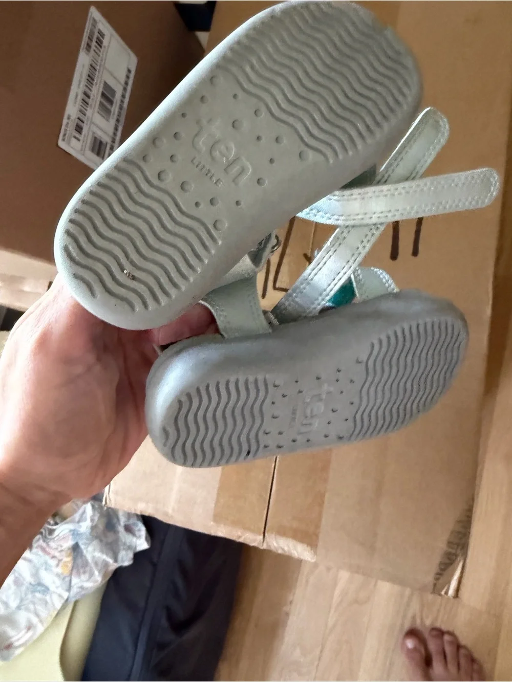 Ten little  Adjustable Teal and Gray Velcro Sandals